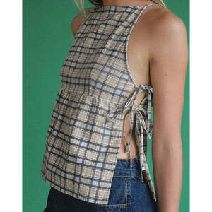 Motel Rocks Palsi Loose Sleeveless Top in Pastel Blue Tartan XS